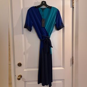 Elegant Blue and Teal Wrap Dress